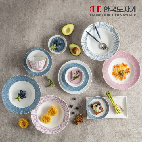 [HANKOOK CHINAWARE] 한국도자기 코지 블루&핑크 믹스 4인 홈세트 21p