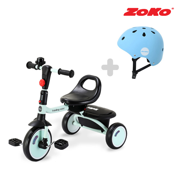 [ZOKO] 조코 폴딩 미니 유아동 세발자전거+헬멧 (민트+스카이)